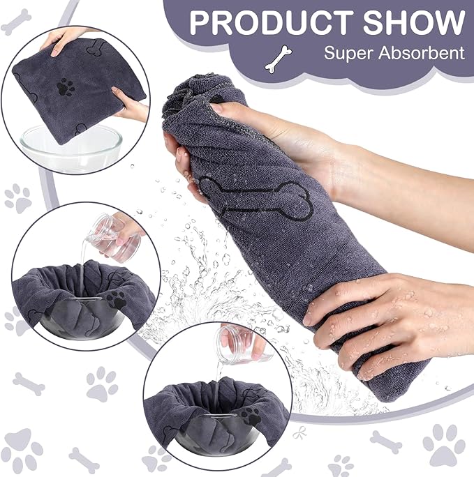 8 Pcs Dog Towels for Drying Dogs Cats Pet Towels Bulk Puppy Microfiber Quick Drying Paw Bath Bathing Supplies Absorbent for Medium Pets(Gray,55 x 28 Inch)