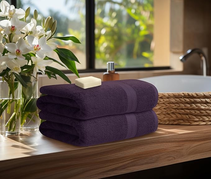 Avalon Towels Luxury 8 Piece Plum Towels Set, 2 Bath Towels, 2 Hand Towels and 4 Washcloths, 600 GSM 100% Ring Spun Cotton Highly Absorbent Plum Bathroom Towels, Ideal for Hotel, Spa and Gym