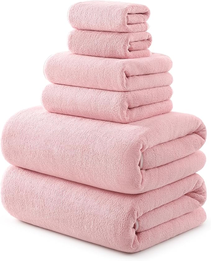 REDKISS 6 Piece Towel Set - Oversized Bath Sheets (70 x35 in), 670GSM Ultra Soft & Highly Absorbent, Quick Dry Pink Bath Towel Sets for Bathroom, Spa, Hotel, Gym