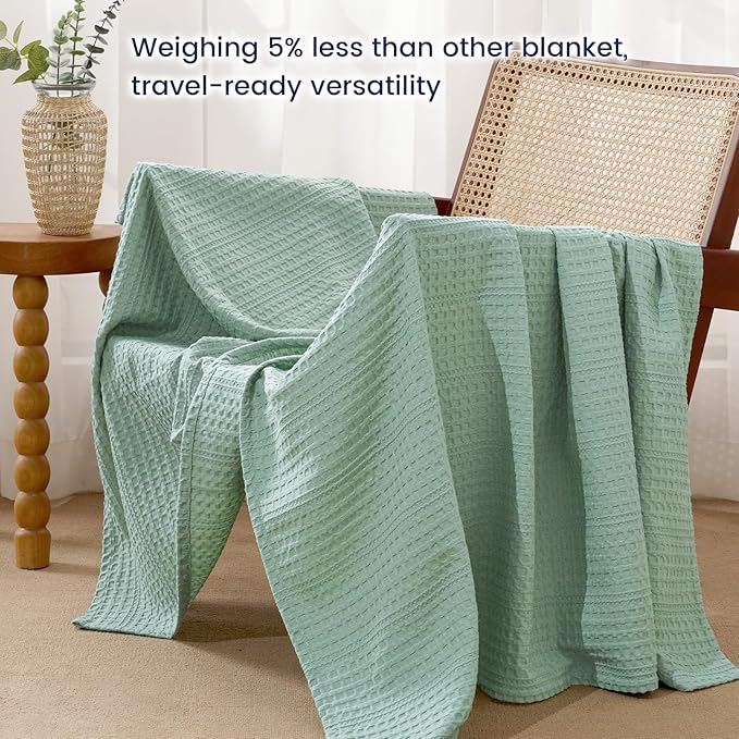 PHF Lightweight Waffle Weave Throw Blanket 50"x 60", Soft Woven Summer Blanket for Hot Sleepers - Aesthetic Home Decor for Couch Bed Sofa, Pet Friendly, Sage Green
