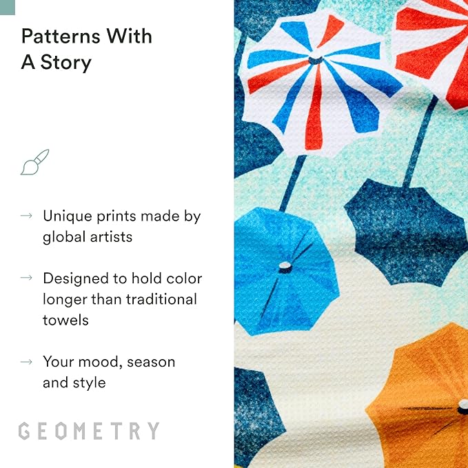 Tea Towels – Spring & Summer Collection – Quick-Dry, Ultra-Absorbent, Reusable Microfiber Kitchen Towels for Drying & Cleaning - Dancing Umbrellas - 1 Pack