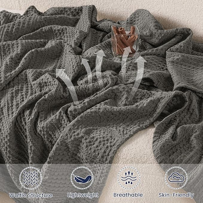 PHF Lightweight Waffle Weave Blanket Twin Size 66"x 90", Soft Woven Summer Blanket for Hot Sleepers - Aesthetic Home Decor for Couch Bed Sofa, Pet Friendly, Grey