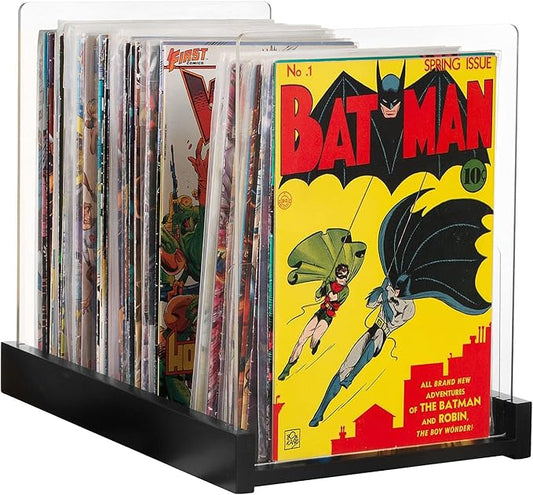 Patented Comic Book Storage Holder – Wooden & Acrylic Display Box/Case for Collectors – Organizer for Comics, Magazines & Books – Holds 150 Issues, 14.5x8 in (Black)