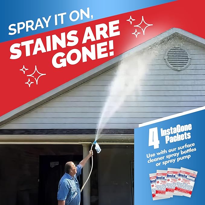 Stain Remover - 4 Pack REFILL (No Bottle) - Indoor/Outdoor Ceiling, Wall, Bathroom, Roof, PVC Fences, Patio Furniture, Vinyl Siding, Concrete & More