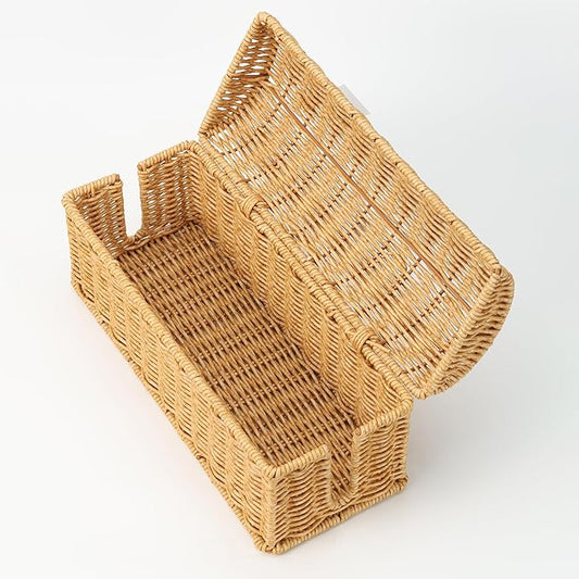 Handwoven Rattan Cable Management Box - Box to Hide Cords and Power Strip, Treasure-Box Dome-Top, Metal Baked Enamel Skeleton, Decorative Home Organizer