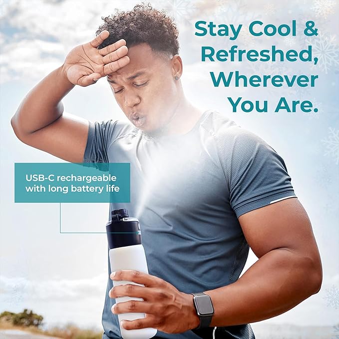 GoMist Misting & Drinking Bottle — Rechargeable Mist & Sip Water Bottle — Quick Charge USB-C Port — 2-Speed Mist Function — Stainless-Steel Double Wall Insulation, 40 oz (Polar White)
