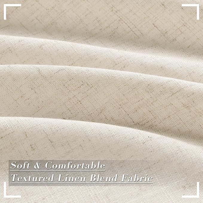 Joywell Beige Linen Back Tab Rod Pocket Linen Curtains 108 Inches Long 2 Panels for Living Room Bedroom Neutral Boho Farmhouse Rustic Light Filtering Semi Sheer Curtains Window Treatment 52x108