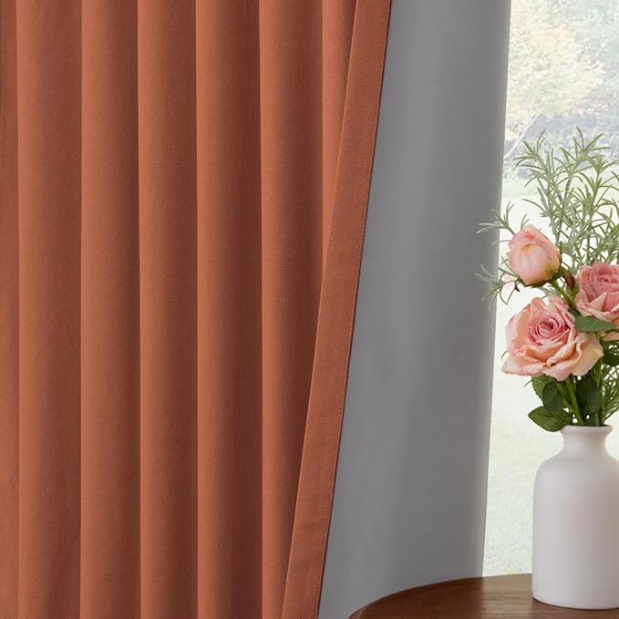 INOVADAY 100% Blackout Curtains for Bedroom, Black Out Curtains 84 Inch Long, Clip Rings Linen Blackout Drapes, Thermal Insulated Room Darkening for Living Room, 2 Panels - Orange,W50xL84