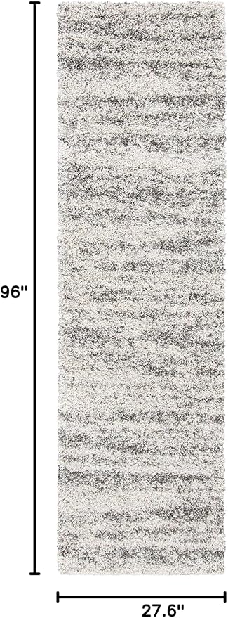 SAFAVIEH Hudson Shag Collection Runner Rug - 2'3" x 8', Ivory & Grey, Modern Design, Non-Shedding & Easy Care, 2-inch Thick Ideal for High Traffic Areas in Living Room, Bedroom (SGH206A)