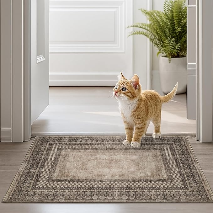 NICETOWN 2x3 Area Rug Washable Non Slip Brown Oriental Carpet for Entryway Kitchen, Stain Resistant Foldable Small Throw Rug Pet & Kids Friendly for Bathroom
