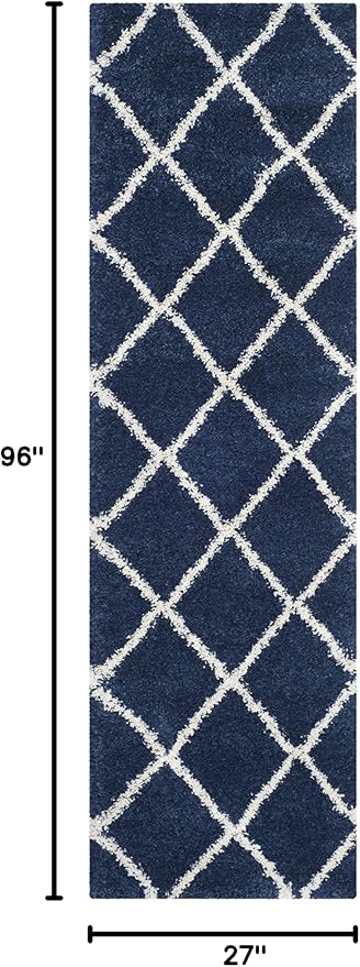 SAFAVIEH Hudson Shag Collection Runner Rug - 2'3" x 8', Navy & Ivory, Modern Trellis Design, Non-Shedding & Easy Care, 2-inch Thick Ideal for High Traffic Areas in Living Room, Bedroom (SGH281C)