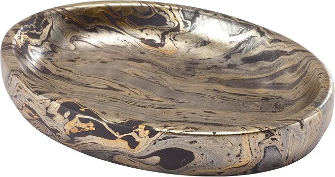 Nicole Miller - Soap Dish, Resin Countertop Accessories, Ideal for Kitchen & Bathroom, Dorm Room Essentials (Harper Collection, Black/Gold)