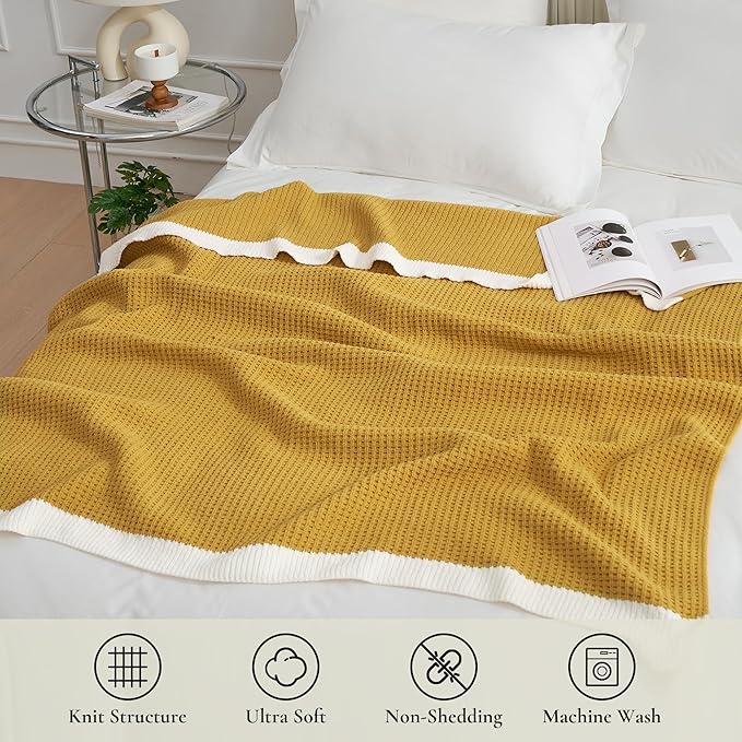 Amélie Home Chenille Throw Blanket, Soft Cozy Waffle Throw for Couch & Sofa, Warm Yet Lightweight, Breathable All-Season Throws for Women Men, Housewarming, Birthdays, 50"x60", Ginger