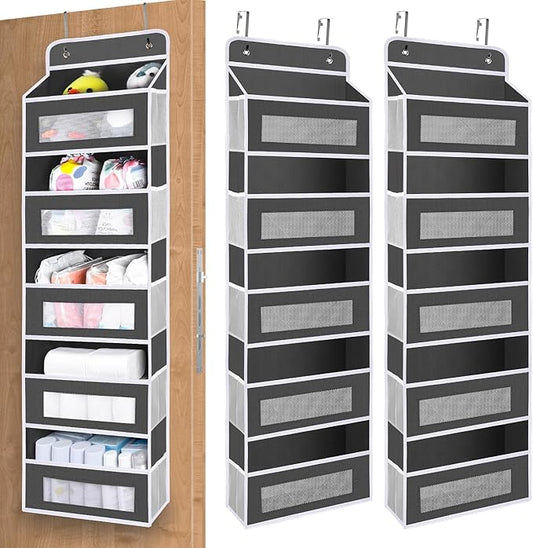 Upgrade Pocket 2 Pack Over The Door Organizer Storage, 5 Shelf Hanging Door Organizers with 10 Large Capacity Pockets, Anti Tilt 48 lb Load Behind Door Organizer for Bedroom, Bathroom, Pantry