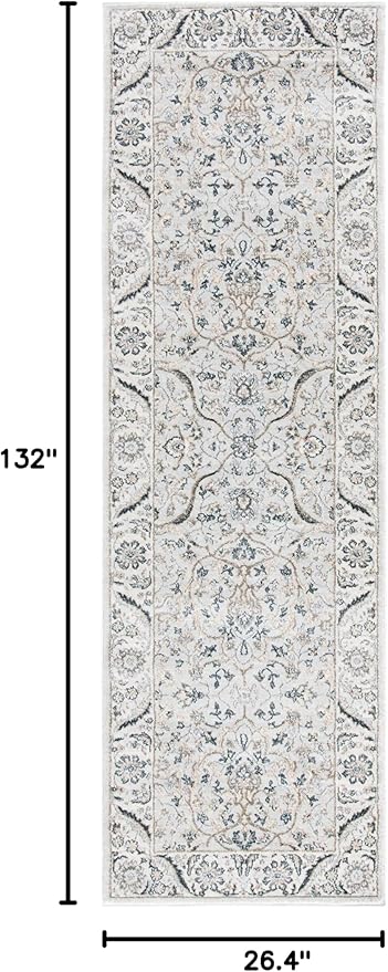 SAFAVIEH Isabella Collection Runner Rug - 2'2" x 11', Light Grey & Cream, Oriental Design, Non-Shedding & Easy Care, Ideal for High Traffic Areas in Living Room, Bedroom (ISA912F)