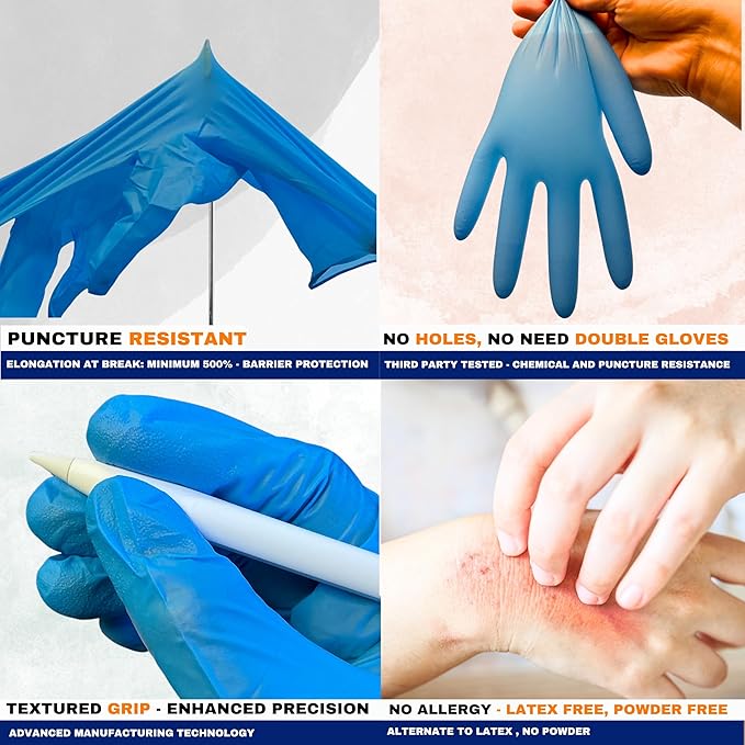 Nitrile Disposable Latex free, Powder Free, Food Grade, Guantes,Lab, Cleaning, Auto mechanic - 3-6 MIL (Box/Case)