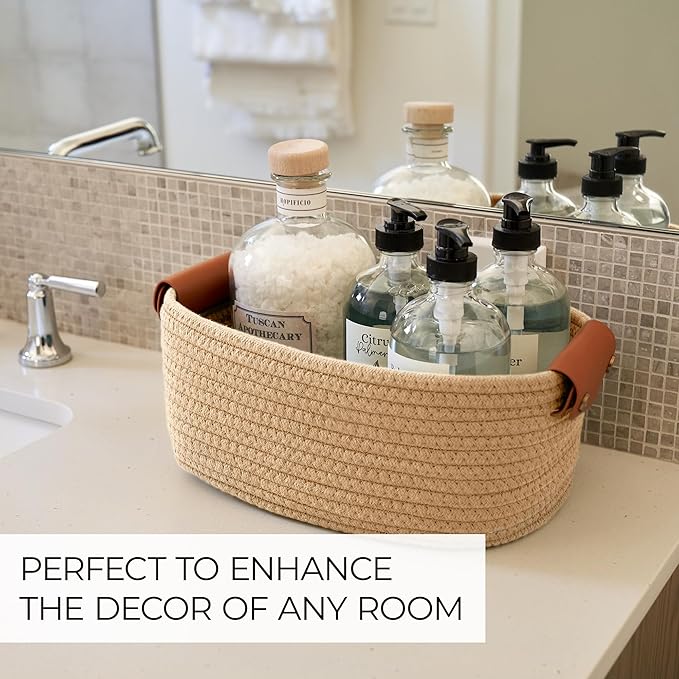 Beautiful Storage Basket Set of 5 - Sturdy Jute Rope Baskets for Shelves Are Perfect for Organizing Your Home - Quality Storage Bins Easily Fit With Any Nursery or Bedroom Decor