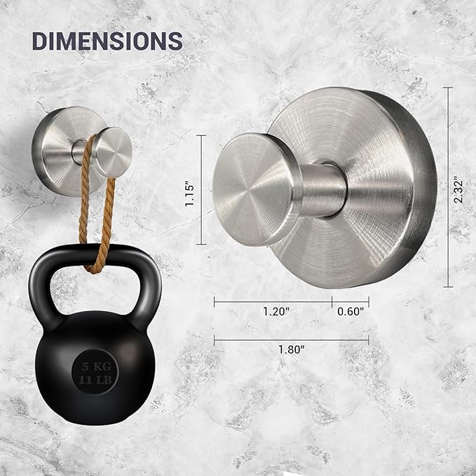 Suction Cup Hooks for Shower - 2 Pack, Matte Chrome - Stainless Steel, Strong Suction, No Drill, Removable Hanger, Tile Bathroom Kitchen Wall, Glass Door, Mirror Hook Hanging Robe, Towel Holder