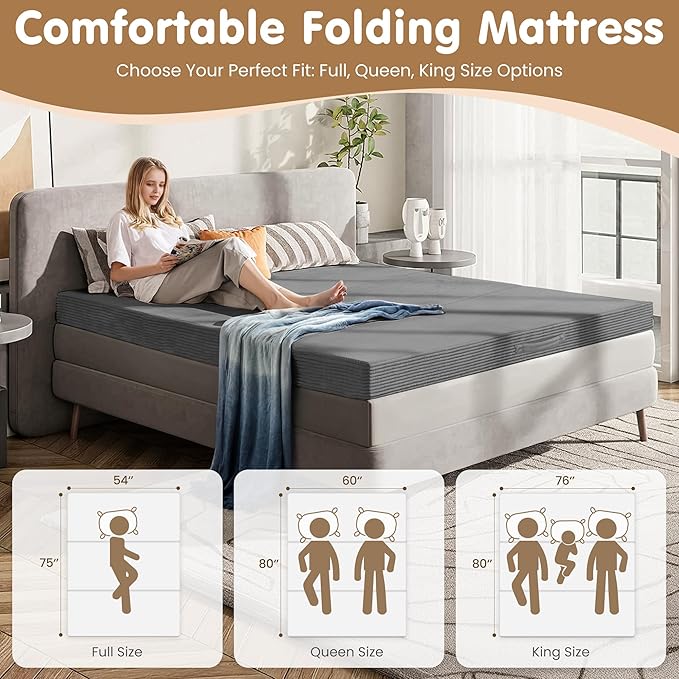 Convertible Sofa Bed King,5-in-1 Folding Boneless Couch Corduroy Futon Sofa Bed,Tri-Fold Mattress with Removable Armrests & Handle,Sleeper with Pull Out Bed for Small Space Living Room Bedroom