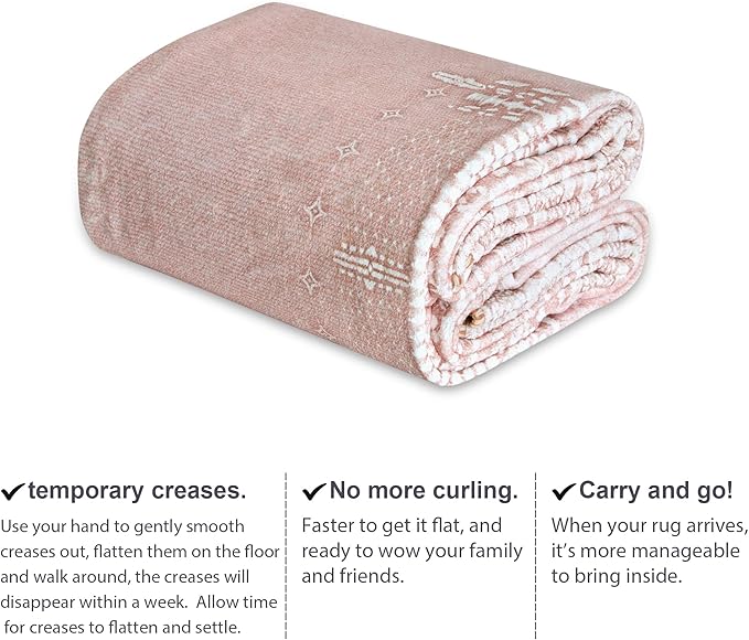 NICETOWN 8x10 Large Washable Pink Area Rug - Boho Non-Slip Folable Rug Stain Resistant Oriental Medallion Living Room Carpet for Girls Room Kitchen Laundry Bathroom Bedroom, Light Pink
