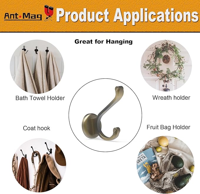Ant Mag Magnetic Hooks Heavy Duty 141lbs Neodymium Magnet Metal Wall Hooks for Hanging Coats Robes Backpacks Bags Hats Keys Mugs Cups Towels Bronze