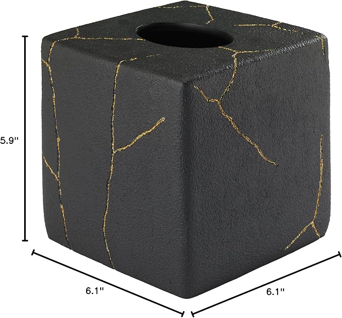 Nicole Miller - Tissue Box Cover, Resin Countertop Accessories, Dorm Room Essentials (Sydney Collection, Black/Gold)