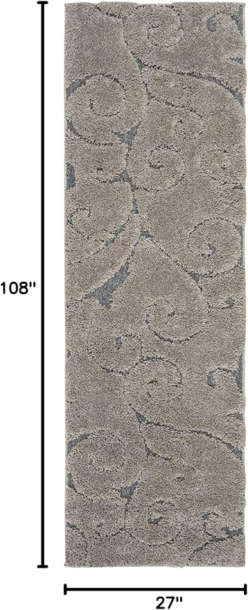 SAFAVIEH Florida Shag Collection Runner Rug - 2'3" x 9', Grey & Light Blue, Scroll Design, Non-Shedding & Easy to Clean, High-Low Plush Pile, Ideal for Bedroom, Foyer, Hallway (SG455-1160)