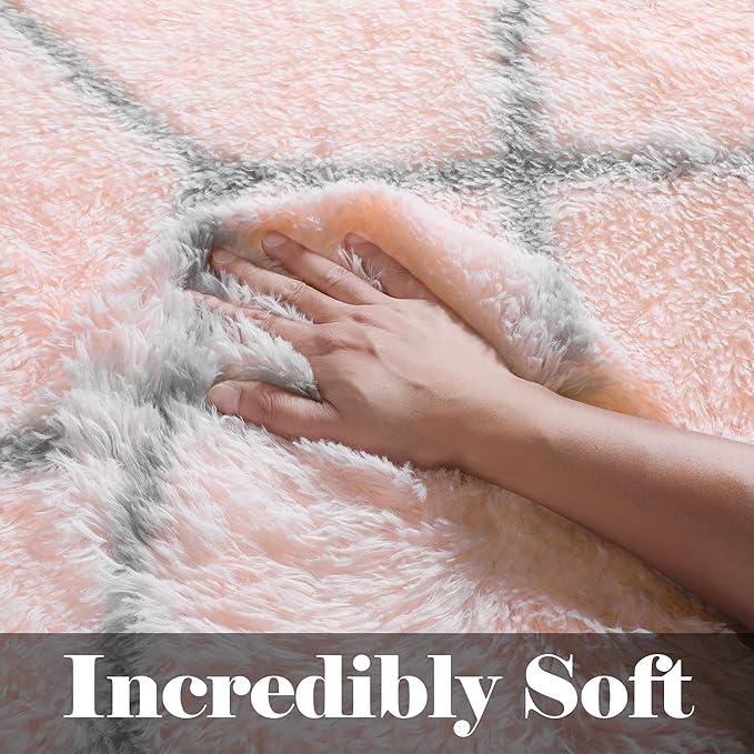 ONASAR 6x9 Area Rugs for Living Room Bedroom, Large Fluffy Pink and Grey Throw Rug, Geometric Soft Plush Shaggy Fuzzy Floor Carpet for Nursery Kids Girls Boys Teen Dorm Home Office Decor