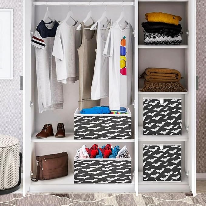 Bolaz Bat Pattern Closet Organizers Storage Cubes Storage Bins Shelf Baskets Containers for Home Room Office,Square