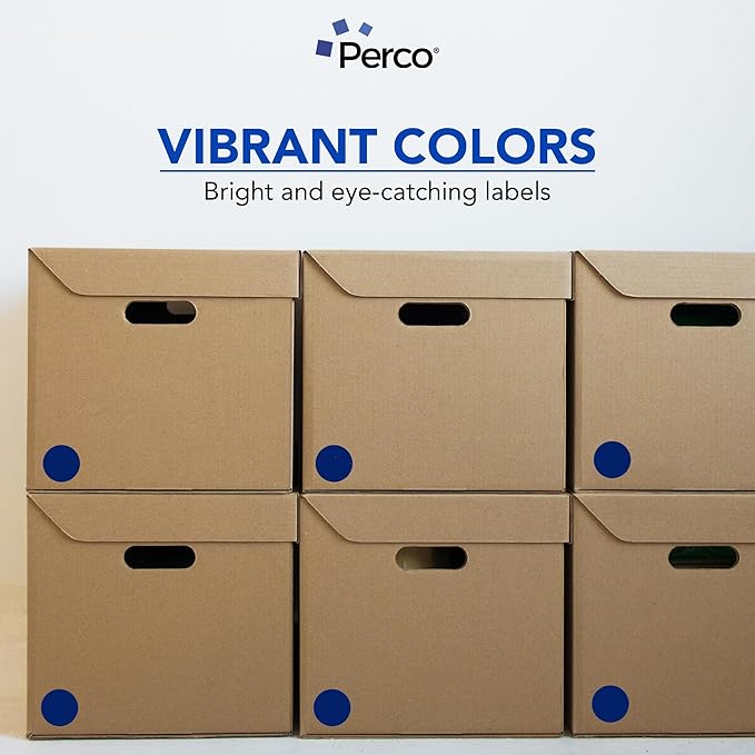 Perco Dark Blue 2-Inch Round Circle Dot Sticker Labels with Easy Peel Perforation - 500 Labels per Roll - Strong Adhesion, Vibrant Colors for Organizing, Crafting & More - Made in USA