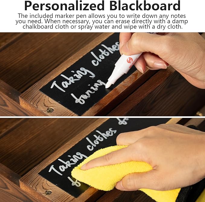 Rustic wall mail organizer,Key and Mail File Holder for Wall Mount，with 6 Key Hooks 2 Double Key Hooks A blackboard,for Home,Office, Classroom,Entryway Decor (brown)