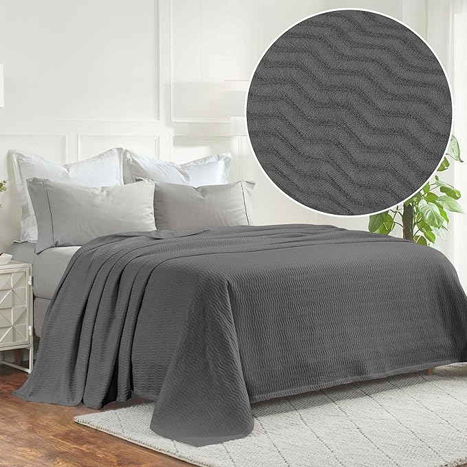 Superior JENA Cotton Blanket, for Picnic, Beach, Traveling or Camping, Bedroom Decor, Essentials, Cover for Bed, Couch, Lounging, Textured Jacquard, Modern Chevron Woven Blanket, Full/Queen, Charcoal