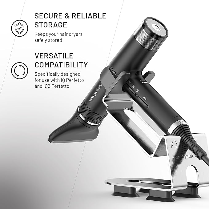 GA.MA iQ Net Hair Dryer Holder, Stainless Steel, Suction Cup Mount, Secure & Durable Salon Organization Accessory, Silver