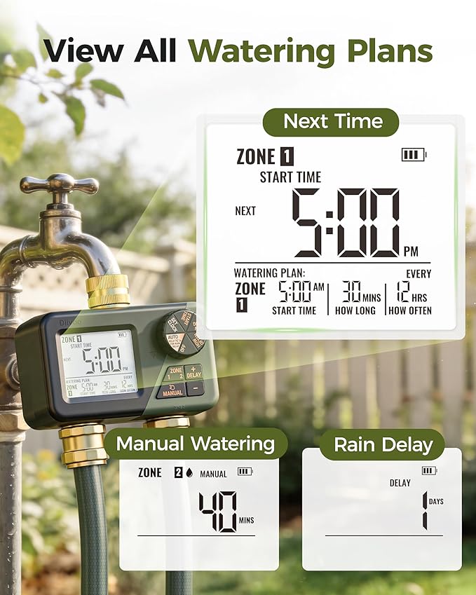 Brass Sprinkler Timer 2 Zone & Diivoo Electric Spray Bottle 2L/0.5 Gallon Bundle