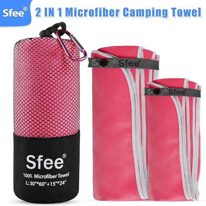 2 Pack Microfiber Travel Towel, Quick Dry Towel Camping Beach Towel Super Absorbent Compact Lightweight Sports Gym Towels Set for Beach, Gym, Hiking, Pool, Backpacking, Bath, Yoga