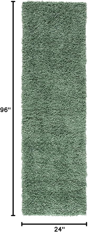 SAFAVIEH August Shag Collection Runner Rug - 2' x 8', Green, Solid Design, Non-Shedding & Easy Care, 1.5-inch Thick Ideal for High Traffic Areas in Living Room, Bedroom (AUG200Y)