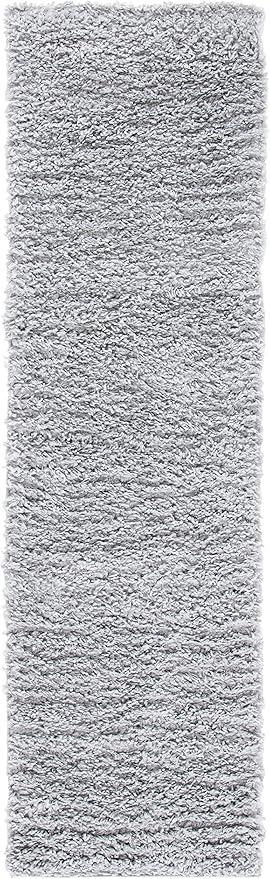 SAFAVIEH August Shag Collection Runner Rug - 2' x 13', Silver, Solid Design, Non-Shedding & Easy Care, 1.5-inch Thick Ideal for High Traffic Areas in Living Room, Bedroom (AUG200G)