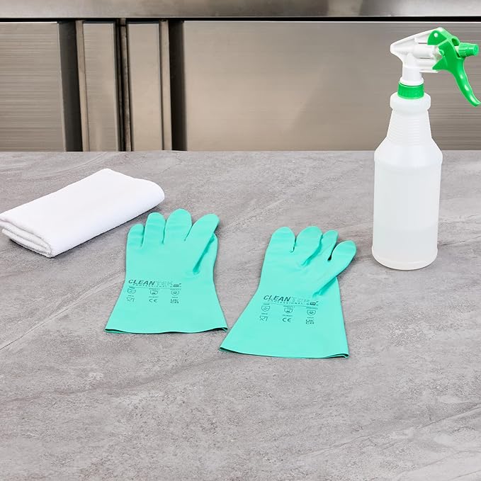 Green Cleaning Gloves 10 Pairs 15 Mil Thick Medium Heavy-Duty Nitrile Gloves With Long Cuff No-Latex Flock Lining For Use In Hospitals, Laboratories, Kitchens and Households