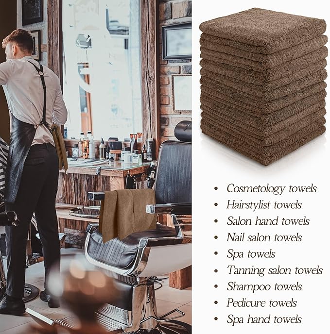 40 Pack Bleach Proof Towels Microfiber Absorbent Resistant Hair Hand Towels Bulk Quick Dry 16 x 29 Inches for Barber Gym Bath Spa Shaving (Brown)