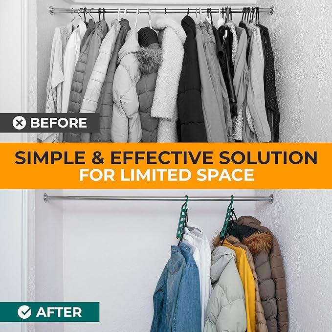 CraftyCrocodile Space Saving Hangers for Clothes - 2 in Pack, Heavy Duty Plastic, Multi Closet Space Savers for Shirts, Pants, Jeans, Sweaters - Hanger Organizer Space Saver