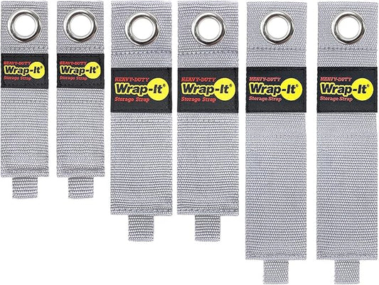 Heavy-Duty Wrap-It Storage Straps - (Assorted 6-Pack) Silver - Garage Organizer and Extension Cord Hanger and Electric Cord Organizers for Garage Gadgets