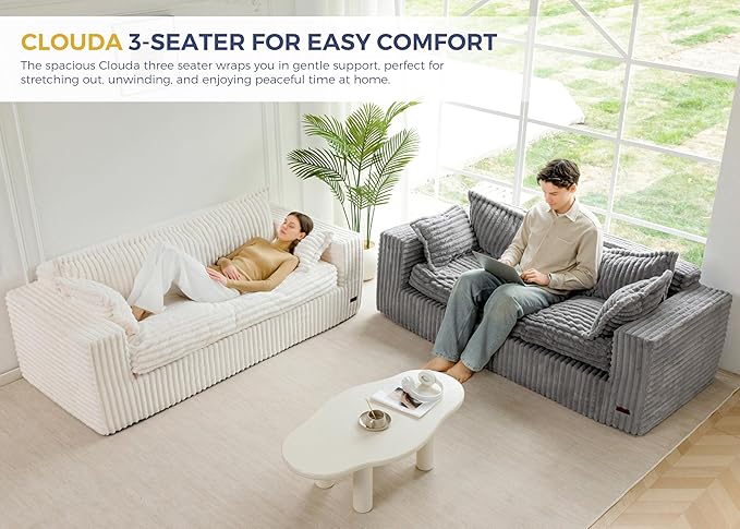 MAXYOYO 76" Bean Bag Sofa Couch, Loveseat Boneless Couch in a Box, Upholstered Small Mini Sofa for Living Room Bedroom Office Apartment, No Assembly, Beige