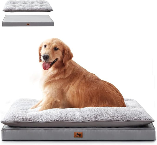 Orthopedic Dog Bed for Ctrate, Waterproof PillowTop Pet Bed for Medium Large Size Dogs, Egg-Crate Foam Dog Crate Mat with Removable Washable Cover, 2-Layers Kennel Pad 36"L x 27"W, Light Grey