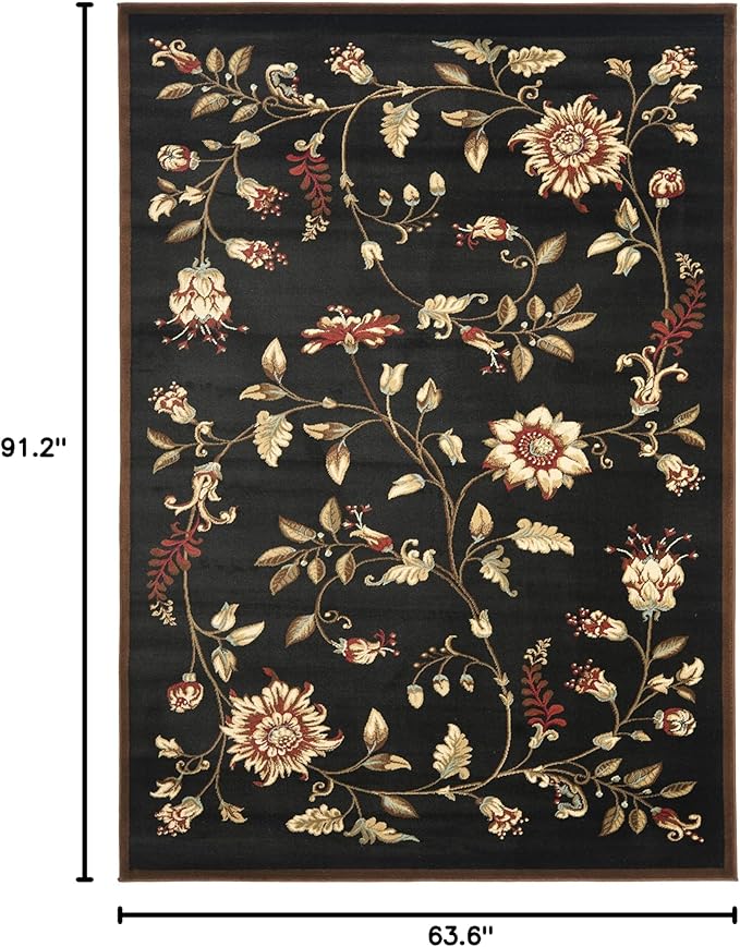 SAFAVIEH Lyndhurst Collection Area Rug - 5'3" x 7'6", Black & Multi, Traditional Floral Design, Non-Shedding & Easy Care, Ideal for High Traffic Areas in Living Room, Bedroom (LNH552-9091)