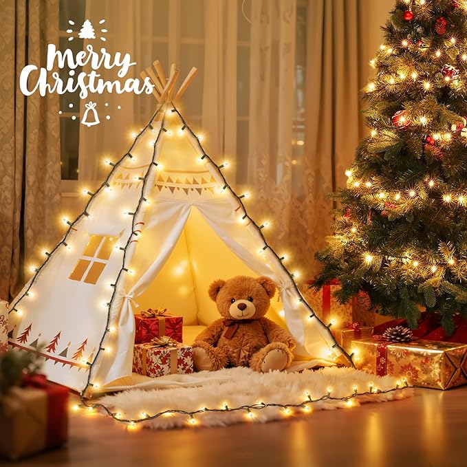 Christmas Lights 100 Count Clear Mini Lights Green Wire UL Certified Connectable Warm White String Lights for Christmas Decor (100 Count 21FT)