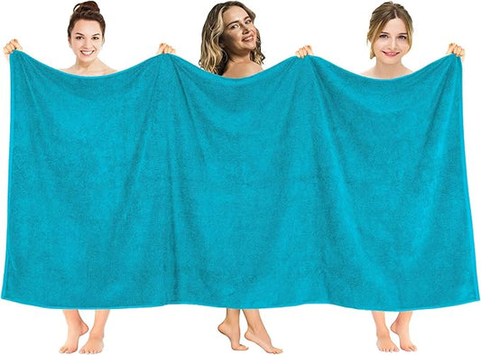 American Soft Linen 100% Cotton 600 GSM Turkish 40x80 Oversized Bath Towel Sheet, Extra Large Adult Towels for Bathroom, Aqua Blue Bath Sheet