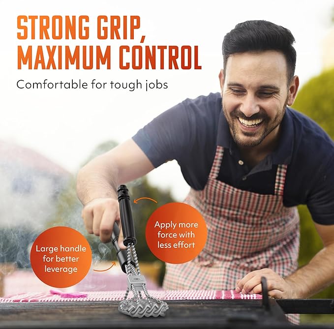 Tactical Safety Grill Brush - Heavy-Duty BBQ Grill Cleaning Brush with Stainless Steel Springs, Large Handle for Deep Cleaning - Great, Made in USA