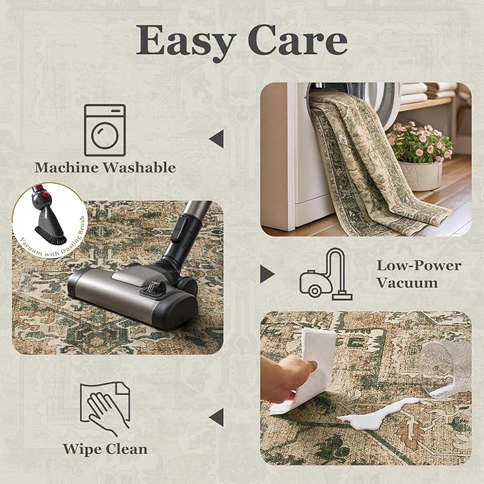 2x7 Hallway Runner Rug, Moody Vintage Medallion Entryway Rugs for Inside House Mudroom, Kitchen Runner Rugs Non Skid Washable, Carpet Runner for Bathroom Laundry Room Bedroom, Multi Brown/Olive
