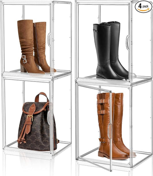 XX-Large 4 Pack Clear Plastic Handbag Storage Organizer for Closet Acrylic Display Case Purse Organizer Storage Bins for Boots, Big Bag, Collectibles, Cosmetic