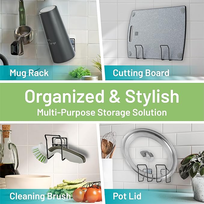 Hook LAB Reusable Sponge Holder for Kitchen Sink & Bathroom Organizer, Mountable Rack for Sponges, Scrubbers, Soaps and Brushes (Black)